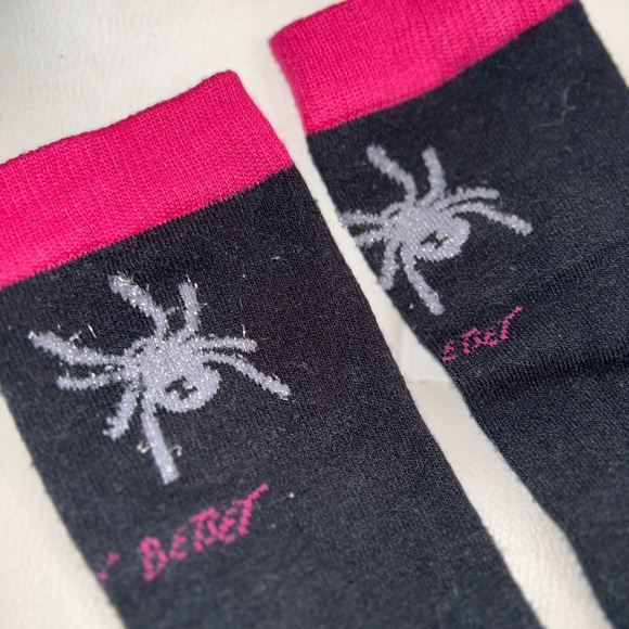 Betsey Johnson Accessories - Betsey Johnson pink silver spider widow heart sock black otk knee high vintage